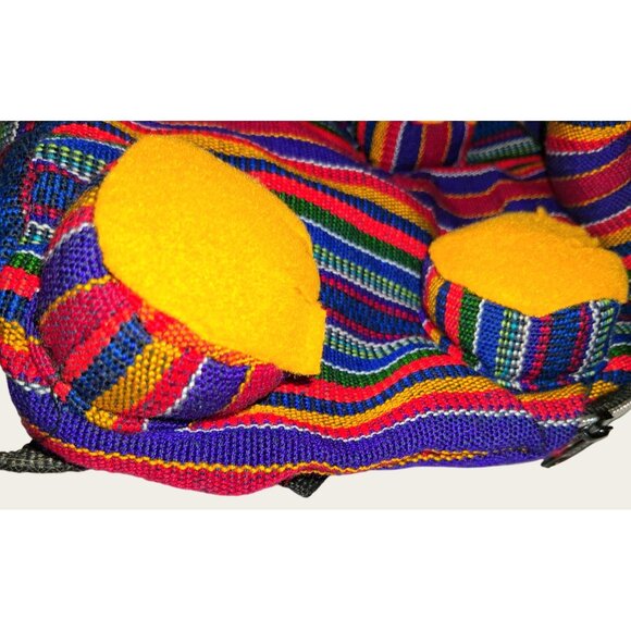 Childsize Handmade Elephant Backpack Woven Multicolor Stripes Yellow Paws - Picture 4 of 9